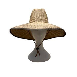 Outer Banks NC Straw Wide-Brimmed Sun Hat With Chin Strap Unisex Beige & Brown